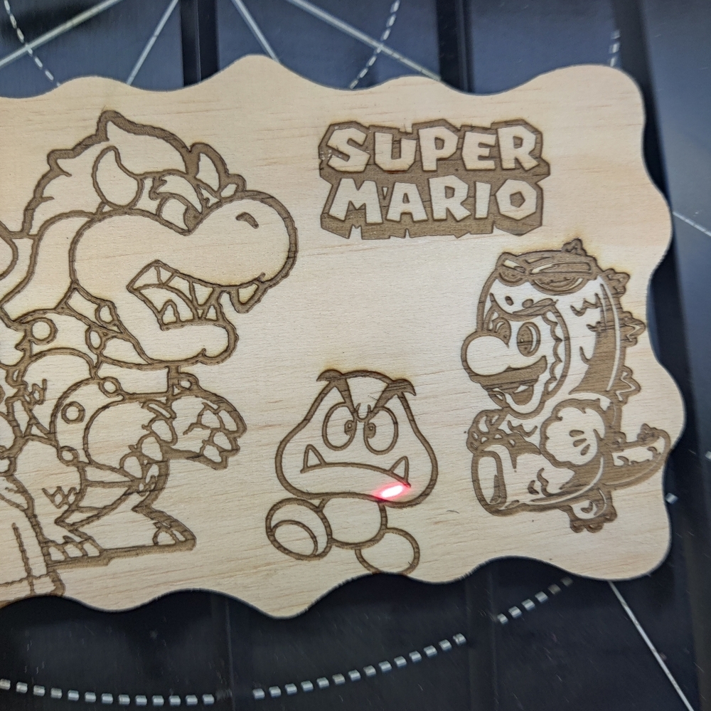 Mario n Bowser engraved wood